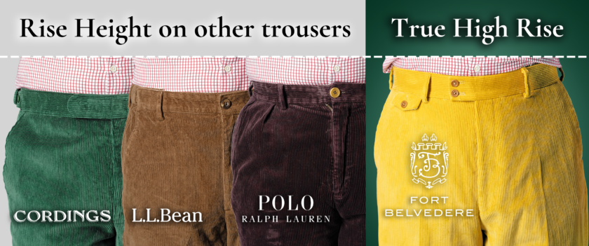 Table illustrating typical corduroy trouser rise