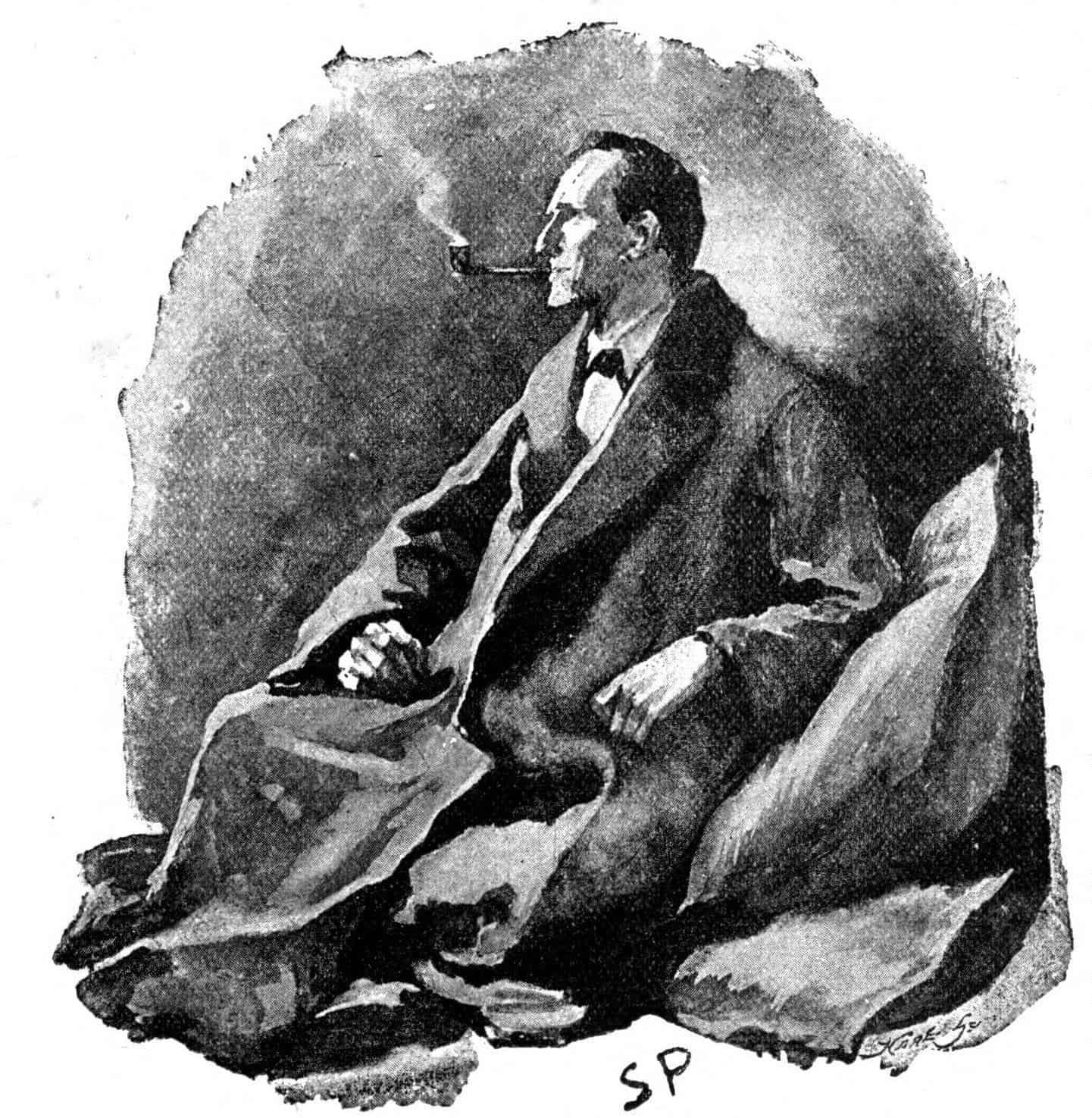 Illustration of Sherlock Holmes smoking