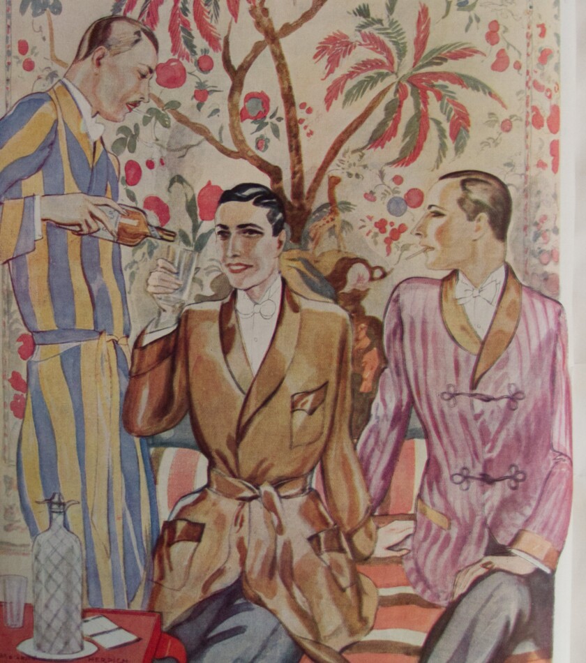 Illustration of three men wearing colorful smoking jackets