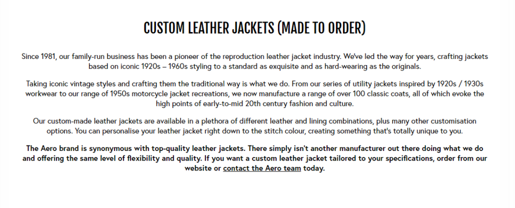Aero Custom Leather Jacket MTM Program