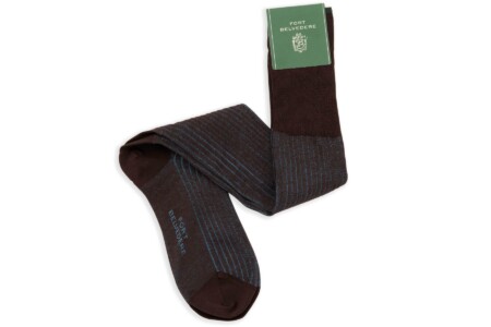 Brown and Bright Blue Shadow Stripe Ribbed Socks Fil d'Ecosse Cotton