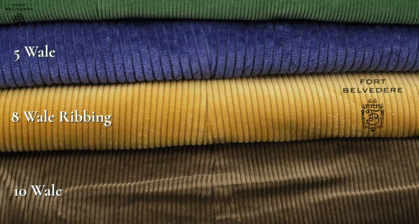 Photo Comparing examples of 5 8 and 10 wale corduroy