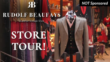 The interior of the Rudolf Beaufays Superior Vintage Style store in Hamburg, Germany, along with the store's logo and text reading, "Store Tour!" and "NOT Sponsored"