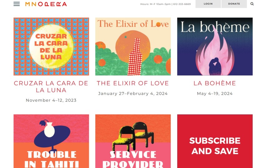 Screenshot of the Minnesota Opera homepage