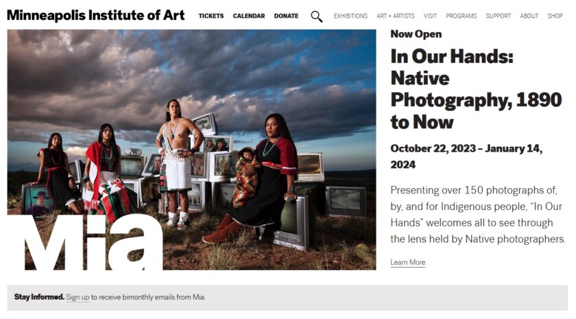 Screenshot of the homepage of the Minneapolis Institute of Art