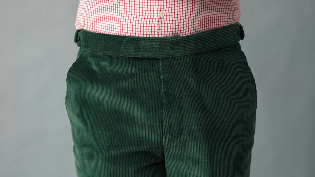 Photo of the Smooth flat front of corduroy trousers