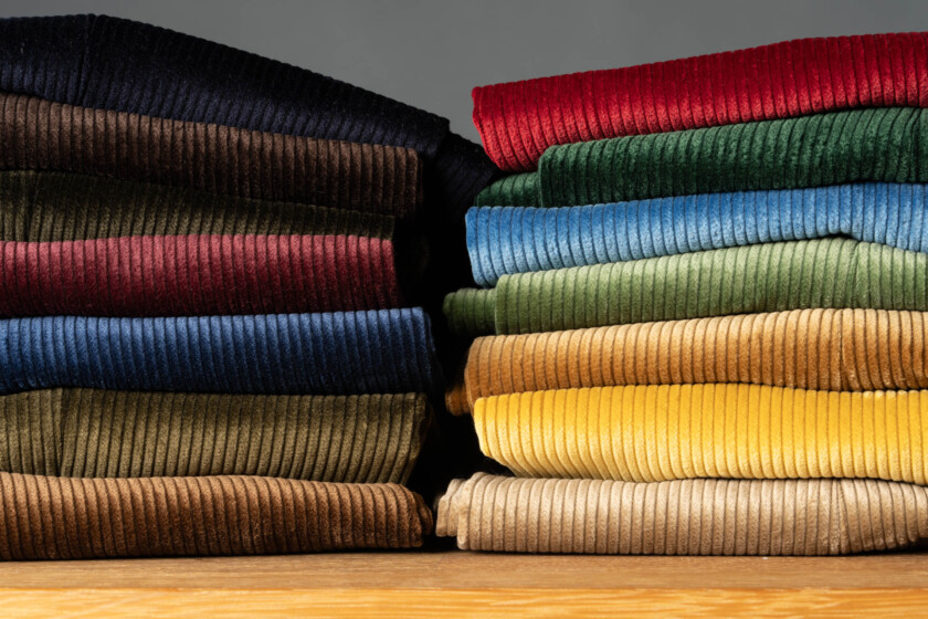 photo of a stack of corduroy trousers