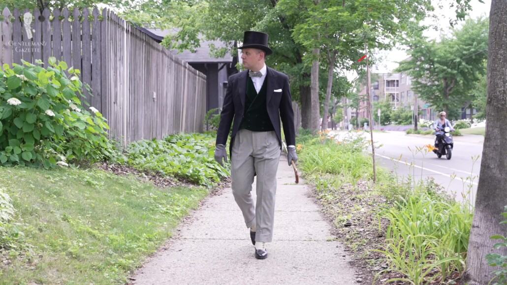 Top hats are worn with long tailcoats.