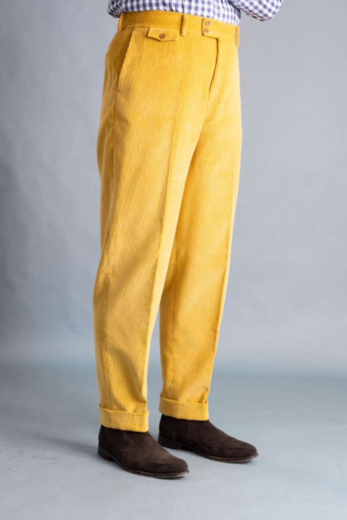Photo of stancliffe corduroy flat front trouser in goldenrod yellowfort belvedere