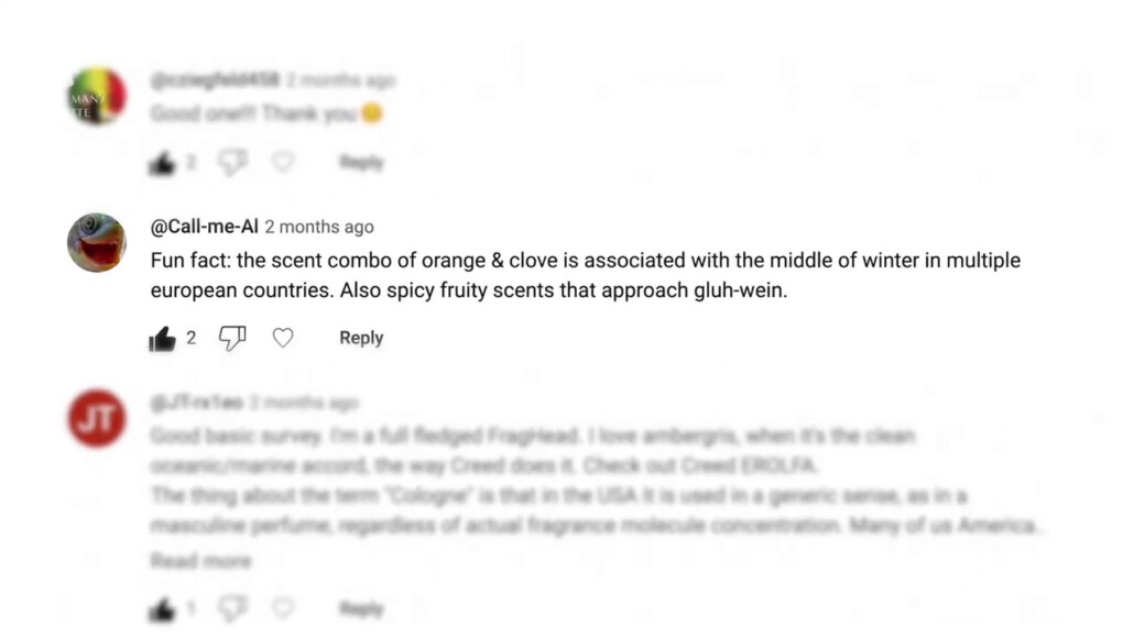Gentleman's Gazette viewer comment on a video about fragrances