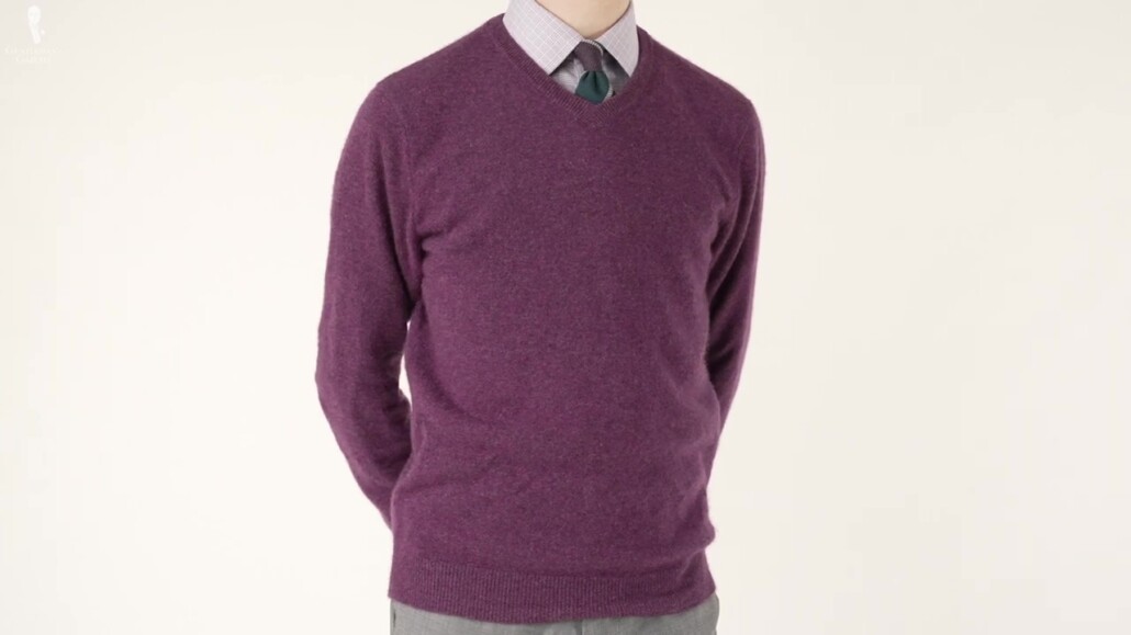 A V-neck sweater is a great classic staple to wear with out a jacket