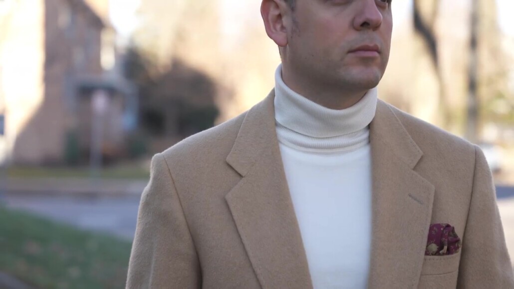 An ivory turtleneck can sub-out a white dress shirt.