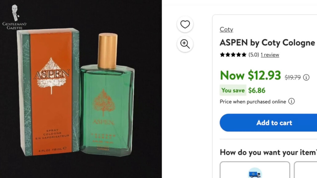 Screenshot of ASPEN cologne sold online