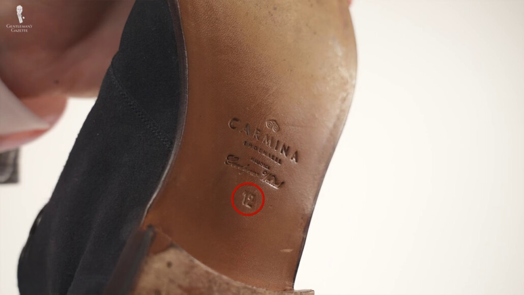 Size indicated on the sole
