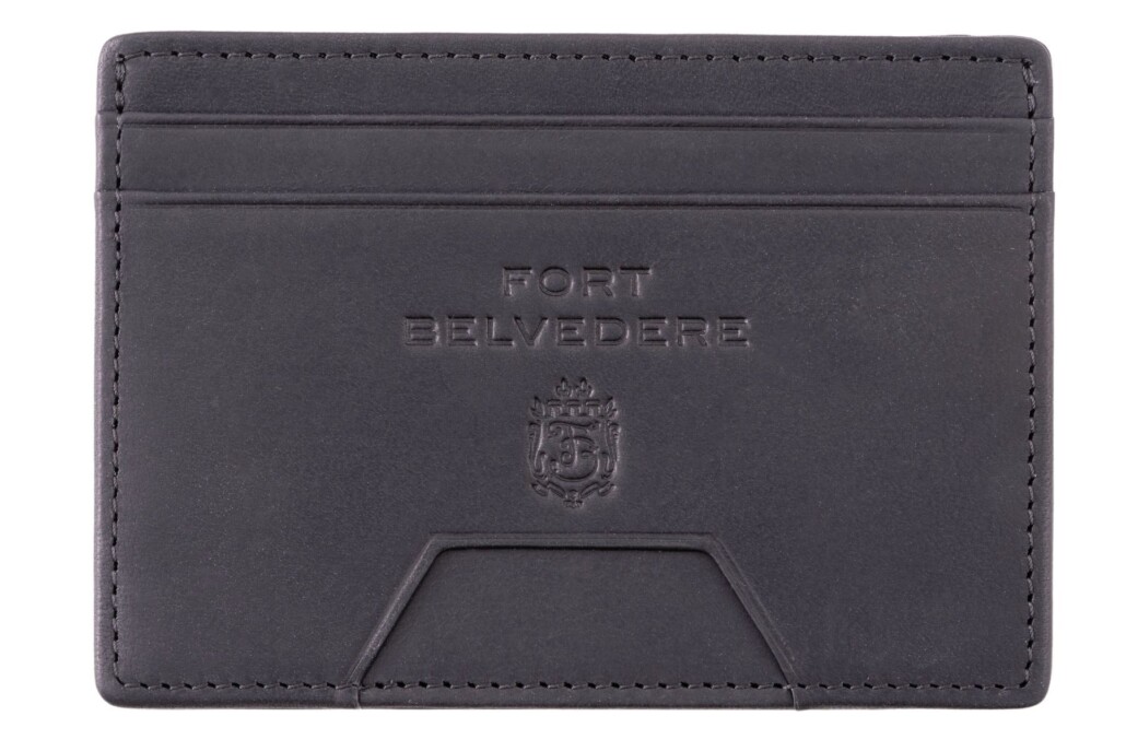 Black Slim Cardholder Wallet with Cash Pocket in Full-Grain Americana Leather
