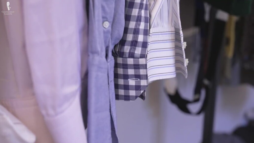 Some patterned shirts in Raphael's Pitti Uomo wardrobe.
