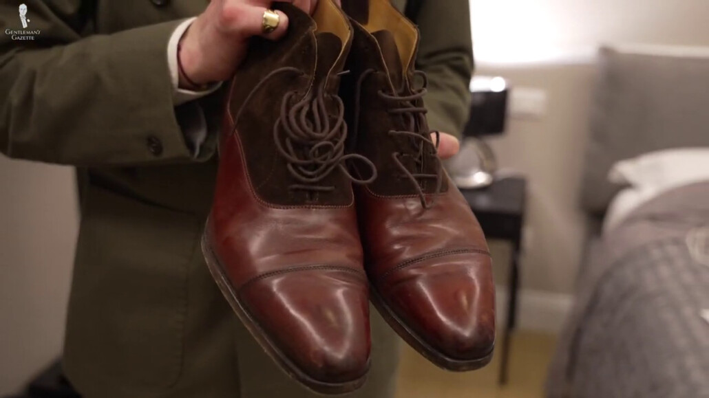 The balmoral boots that Jack wears during the cold weather.
