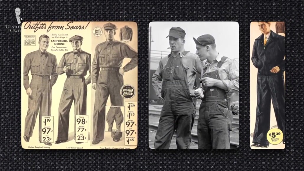Denim overalls were the common workwear in the 30s..