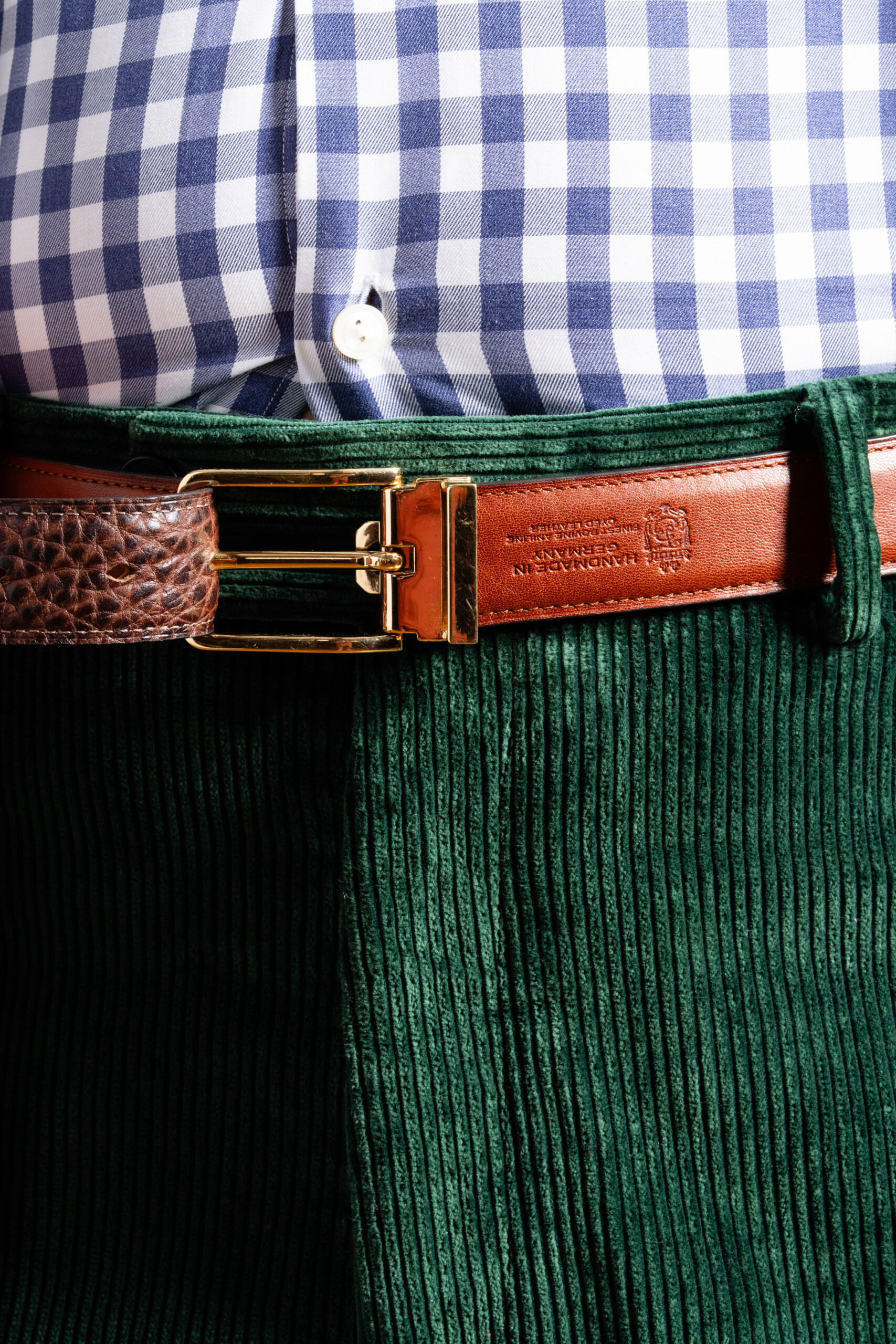 Bison Brown Mid Brown Veg Tan Reversible Leather Belt Neville Gold Belt Buckle 5953 scaled