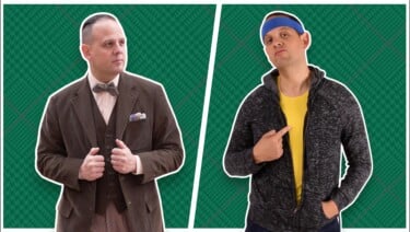 Contrasting images of Raphael in elevated and slovenly attire.