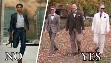 Contrasting photos of men walking in un-gentlemanly and gentlemanly ways