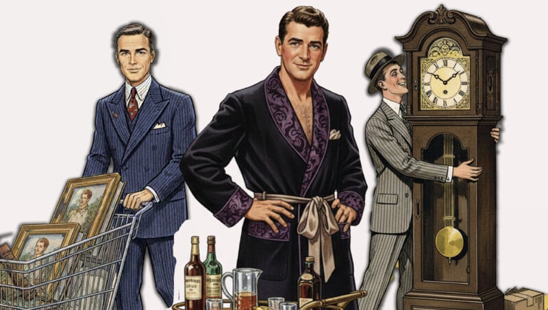 Illustration of three men enjoying various household products