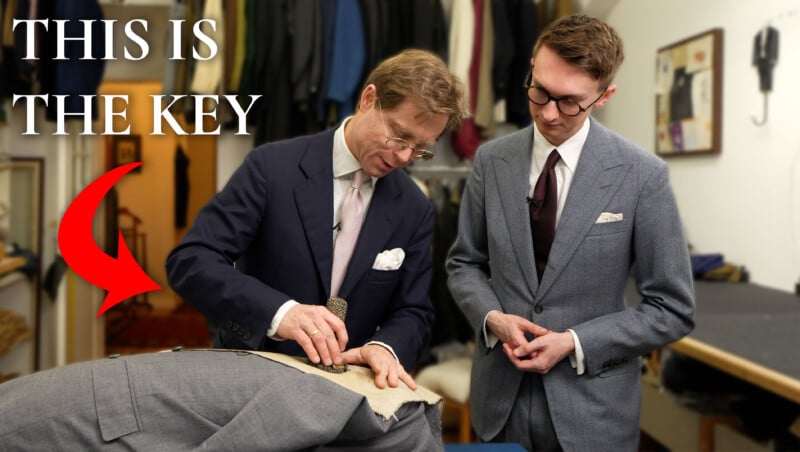 Two men iron a jacket. Text reads, "This is the key" with an arrow pointing at the iron.