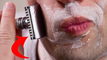 Close up view of a man shaving