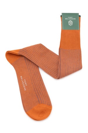 Bronze & Blue Shadow Stripe Midweight Cotton Socks - Fort Belvedere
