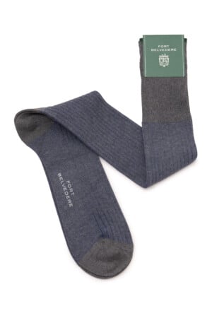 Gray & Blue Shadow Stripe Midweight Cotton Socks - Fort Belvedere