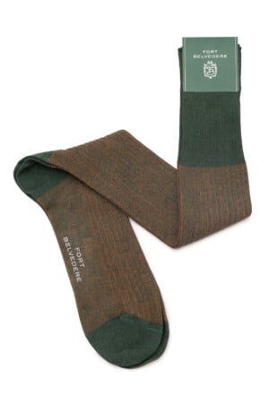 Dark Green & Orange Shadow Stripe Midweight Cotton Socks - Fort Belvedere