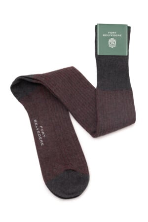Gray & Red Shadow Stripe Midweight Cotton Socks