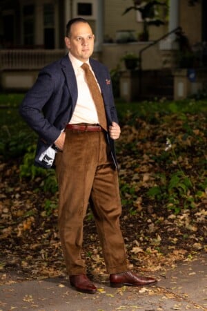 Stancliffe Corduroy Flat Front Trouser In Cognac Fort Belvedere R5 9359 Raphael in Stancliffe Corduroy Flat Front Trouser in Cognac